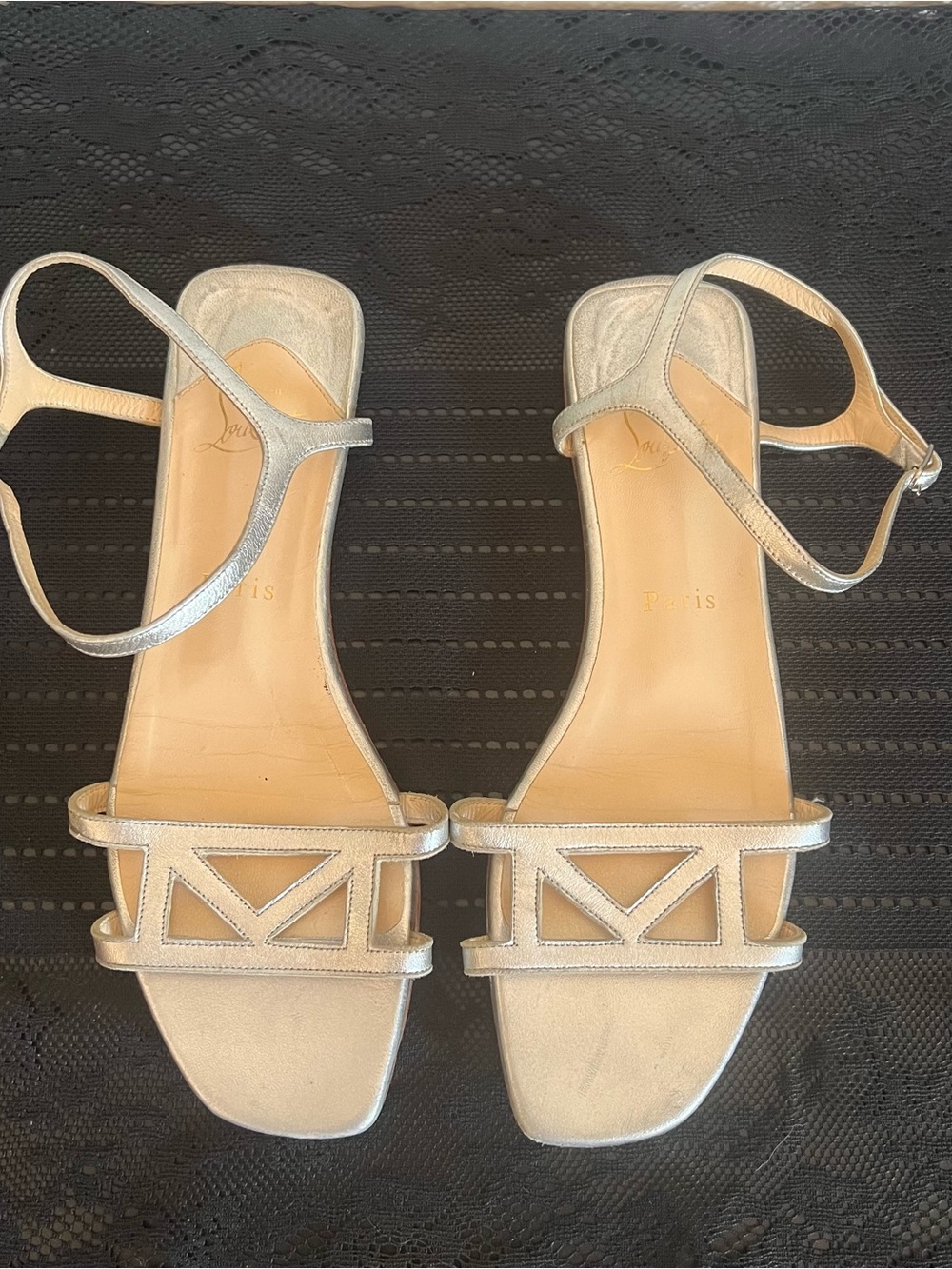 Christian Louboutin Metallic Silver T-Strap Sandals
